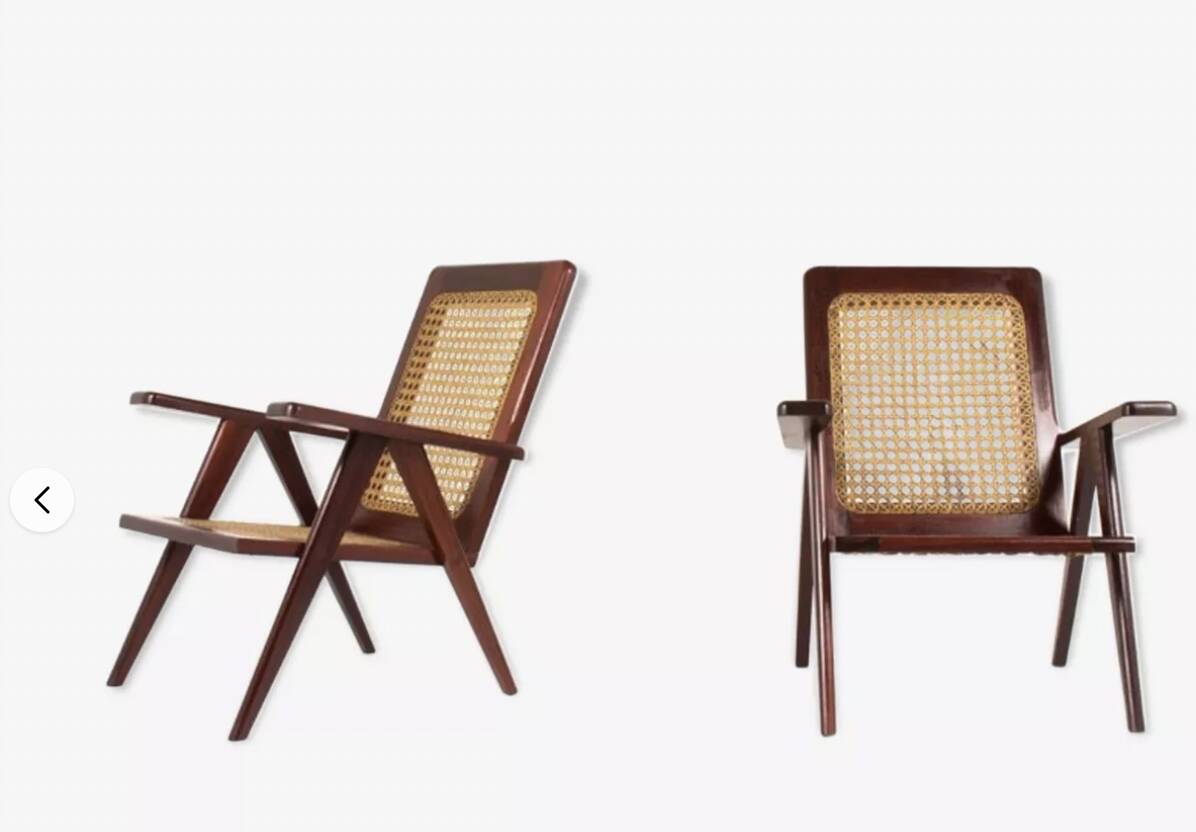 Paire de fauteuils en acajou et cannage 1950
