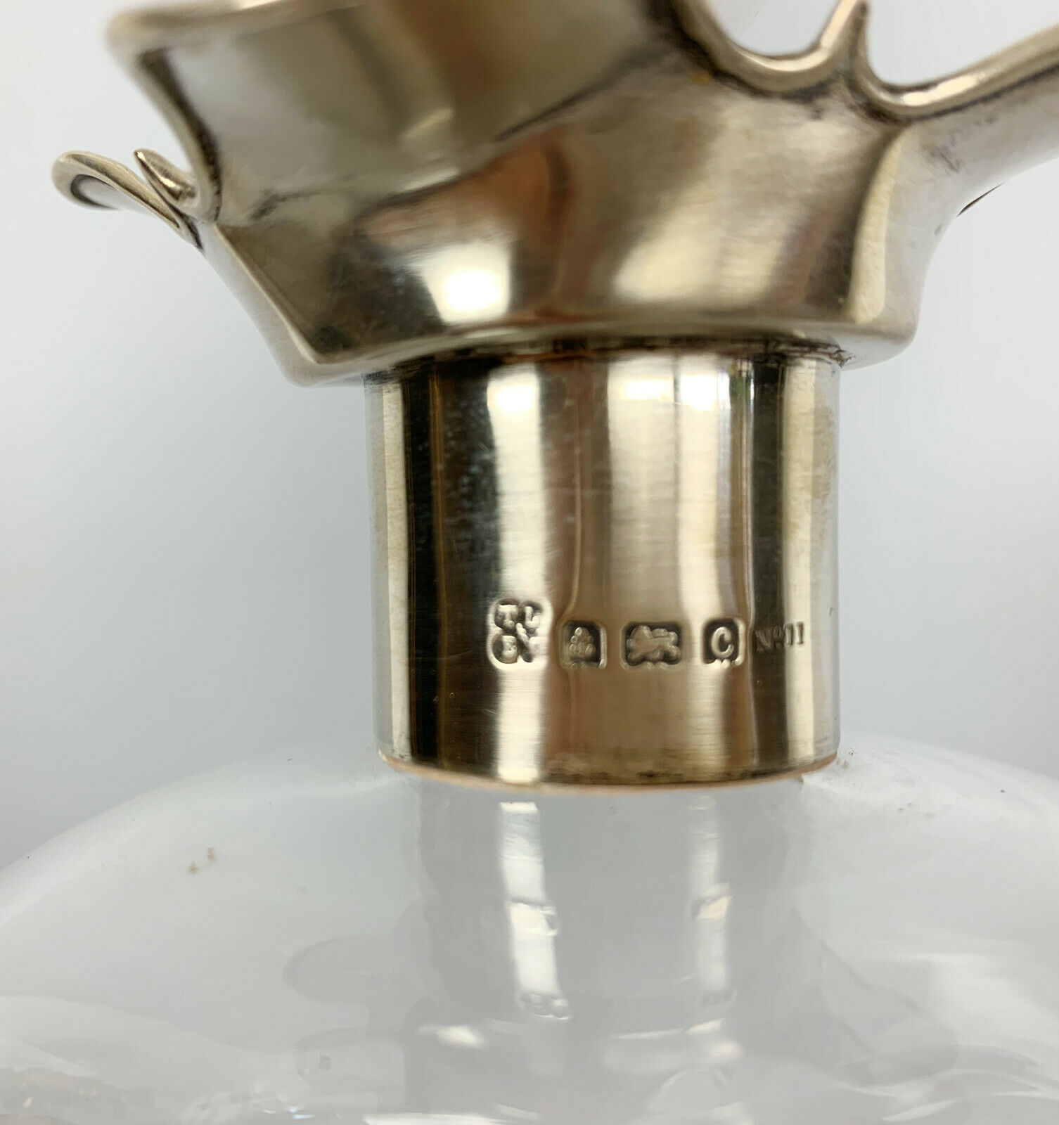 Blown glass carafe and silver frame