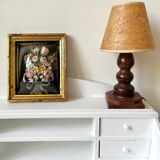Old frame curved glass square dried flowers and fabric