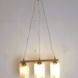 Teak, brass and glass pendant light, Denmark, 1970s
