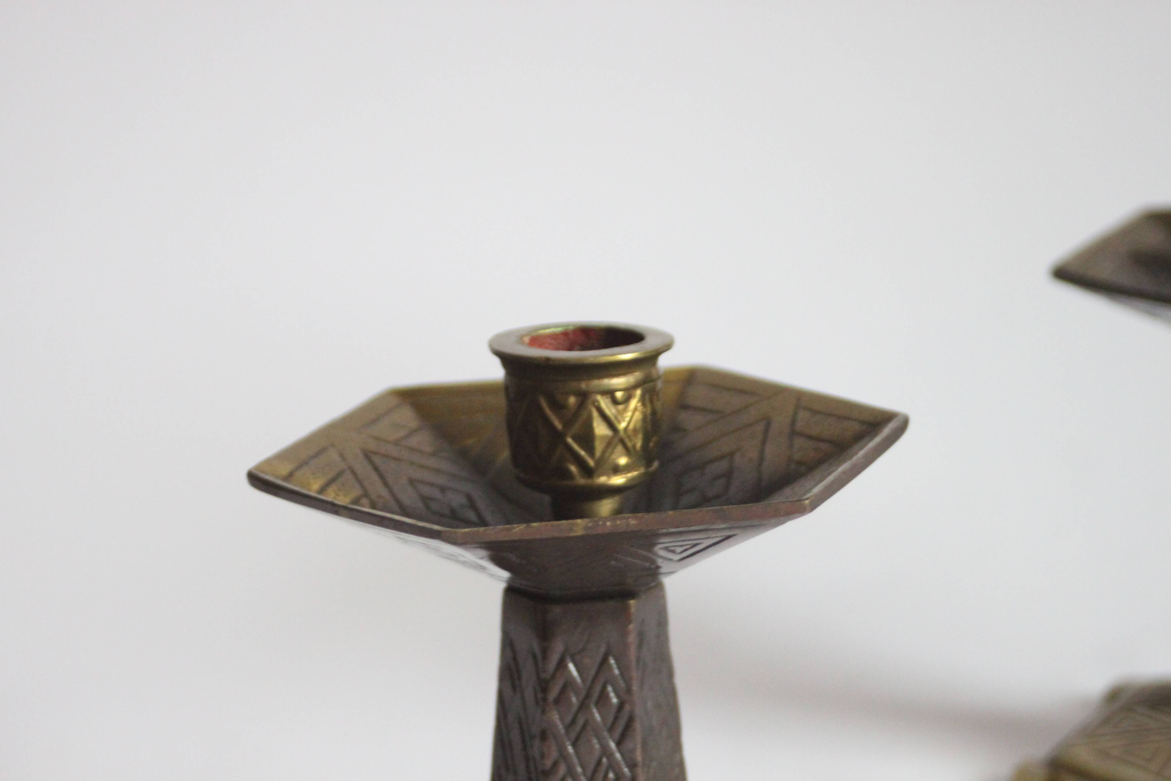 Art deco altar candle sticks in brass, 1920s