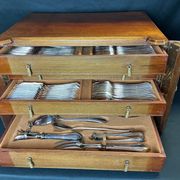 Art Deco important silver-plated metal cutlery set with wooden box Perrin early 20th century