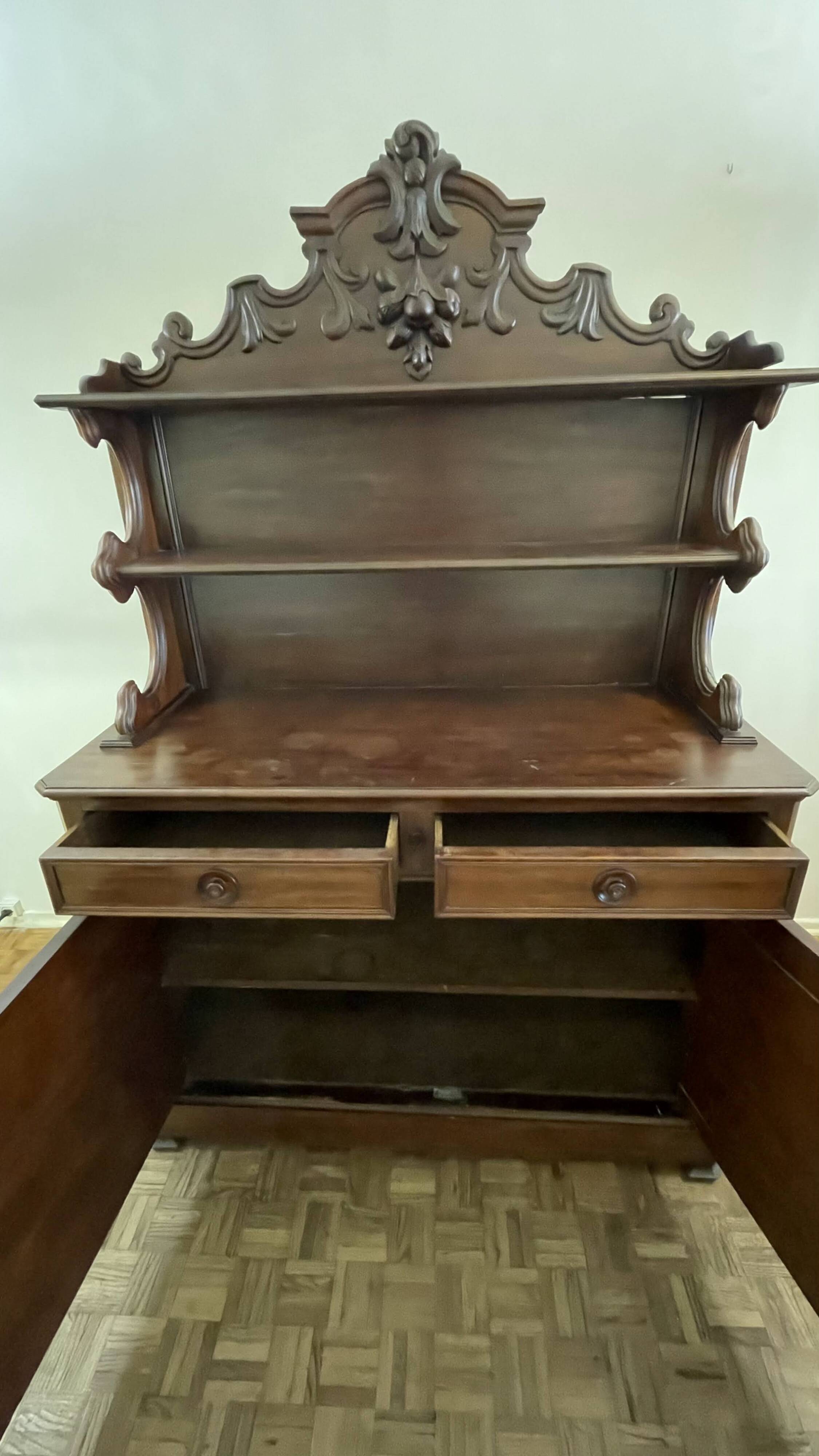 Buffet Saint-Hubert, antique late 19th century with a sculpted pediment.