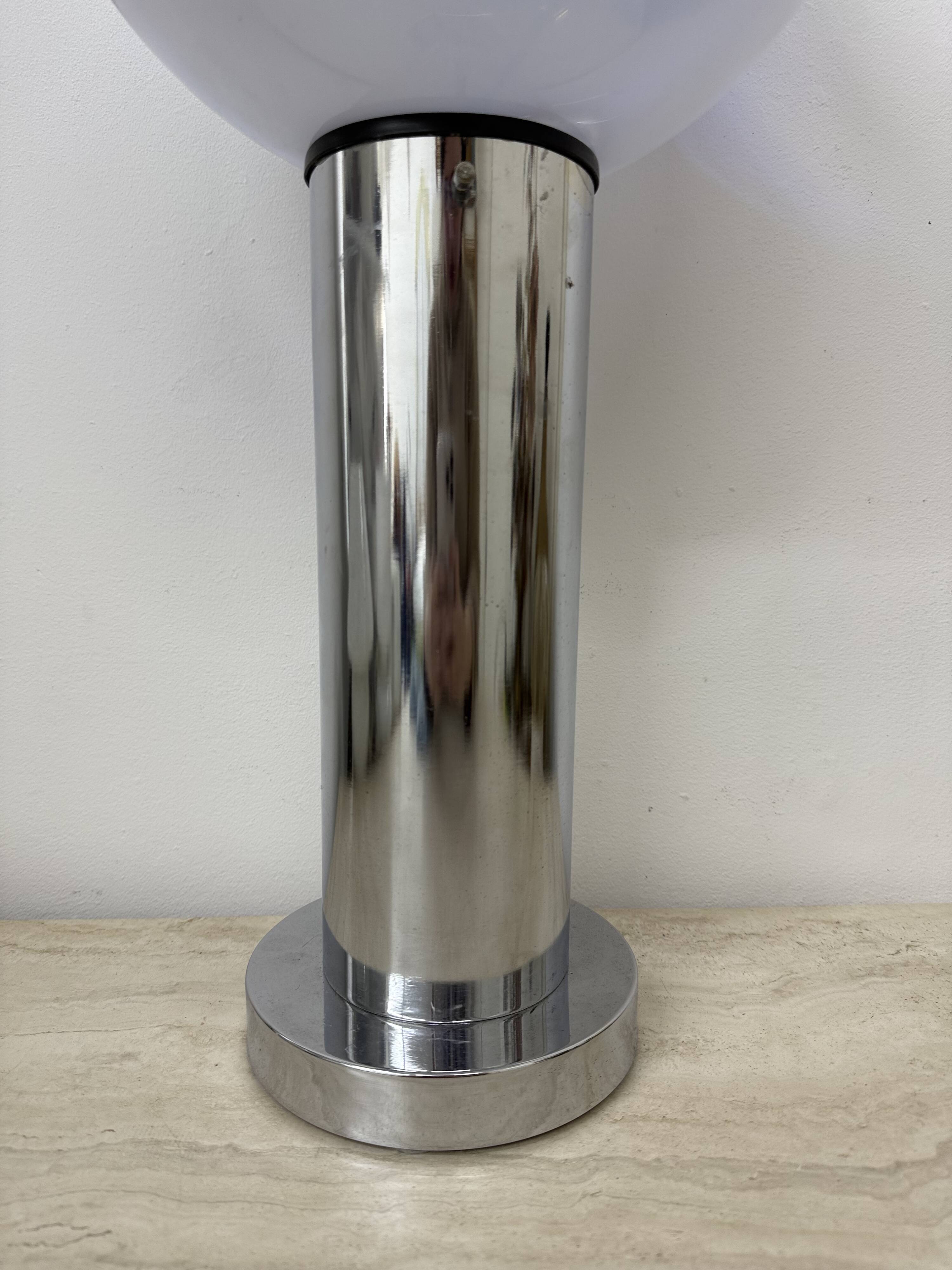 Mid – century Large glass table lamp with blue swirl , 1970s Italy