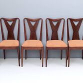 Set of Six Walnut Dining Chairs with Orange Fabric in the Style of Parisi