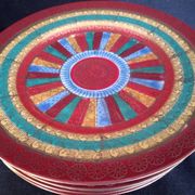 6 Japanese porcelain dessert plates with geometric decoration and men's heads