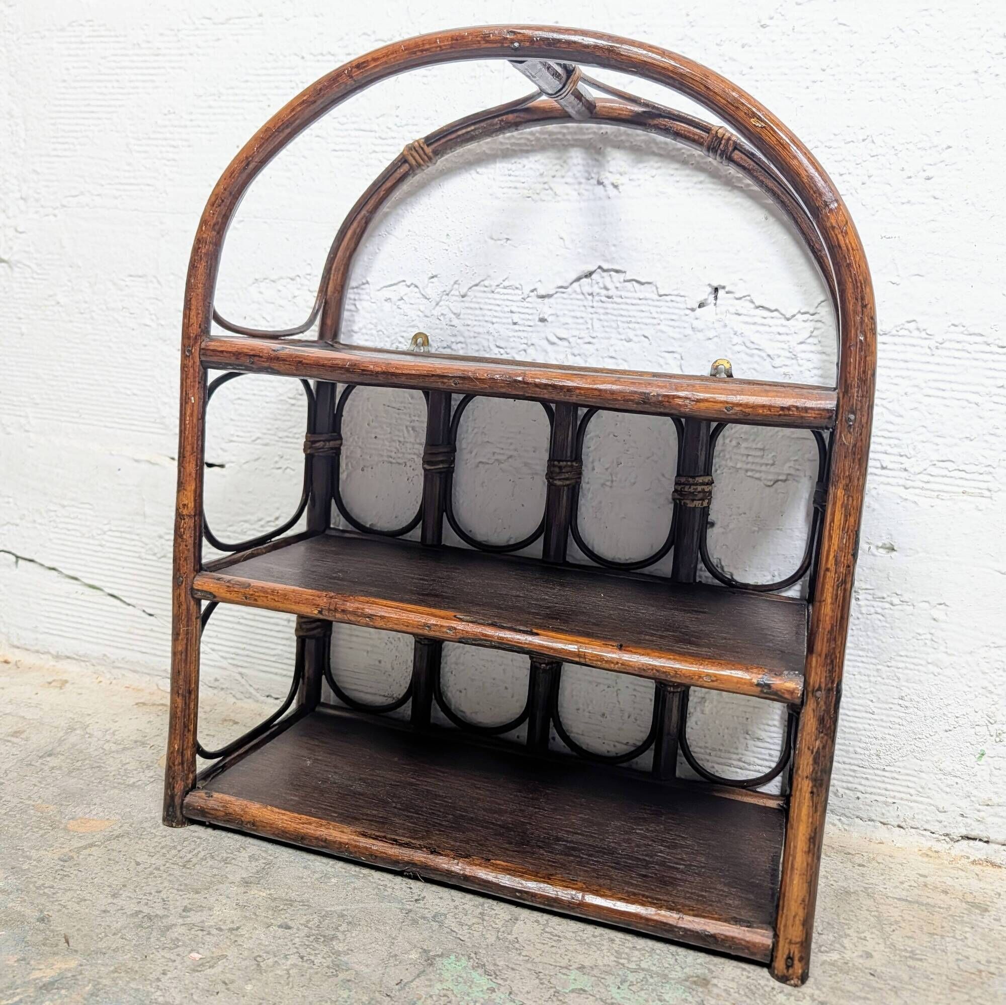 Brown rattan wall shelf, 3 levels