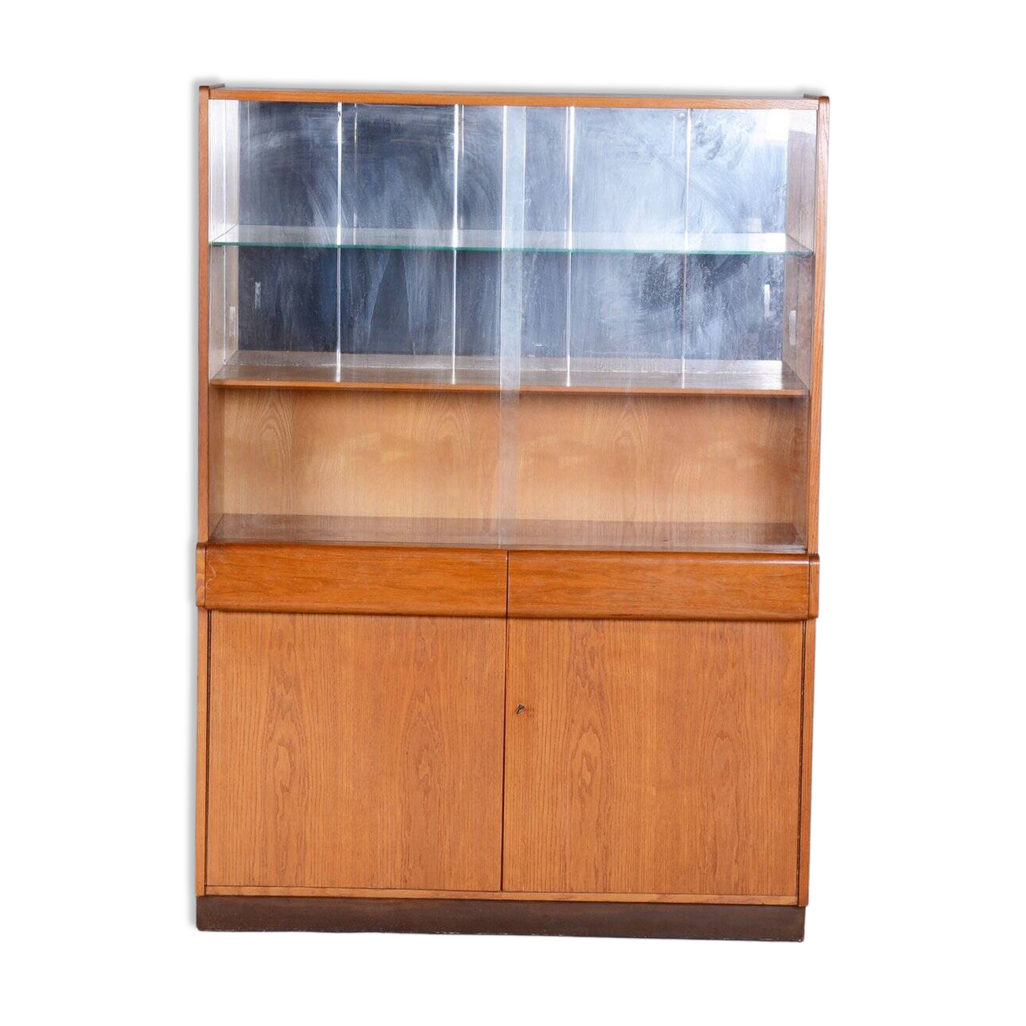Art Deco Display Cabinet in Oak and Glass, Czech, 1940s
