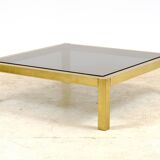 Table basse XXL laiton et verre fumé 1970