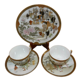 Set of 3 pieces head to head in fine Chinese porcelain with decoration scenes of Palace