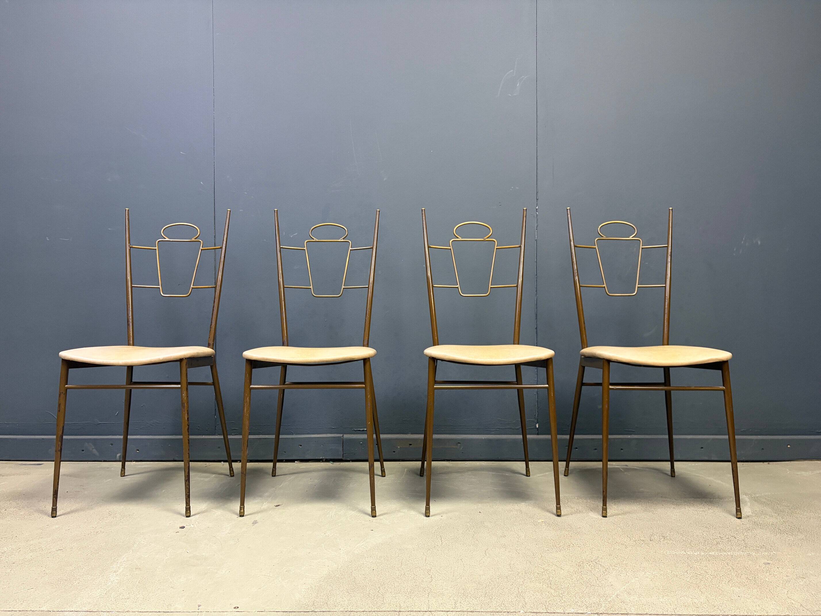 Mid-century Italian brass dining chairs, 1950s