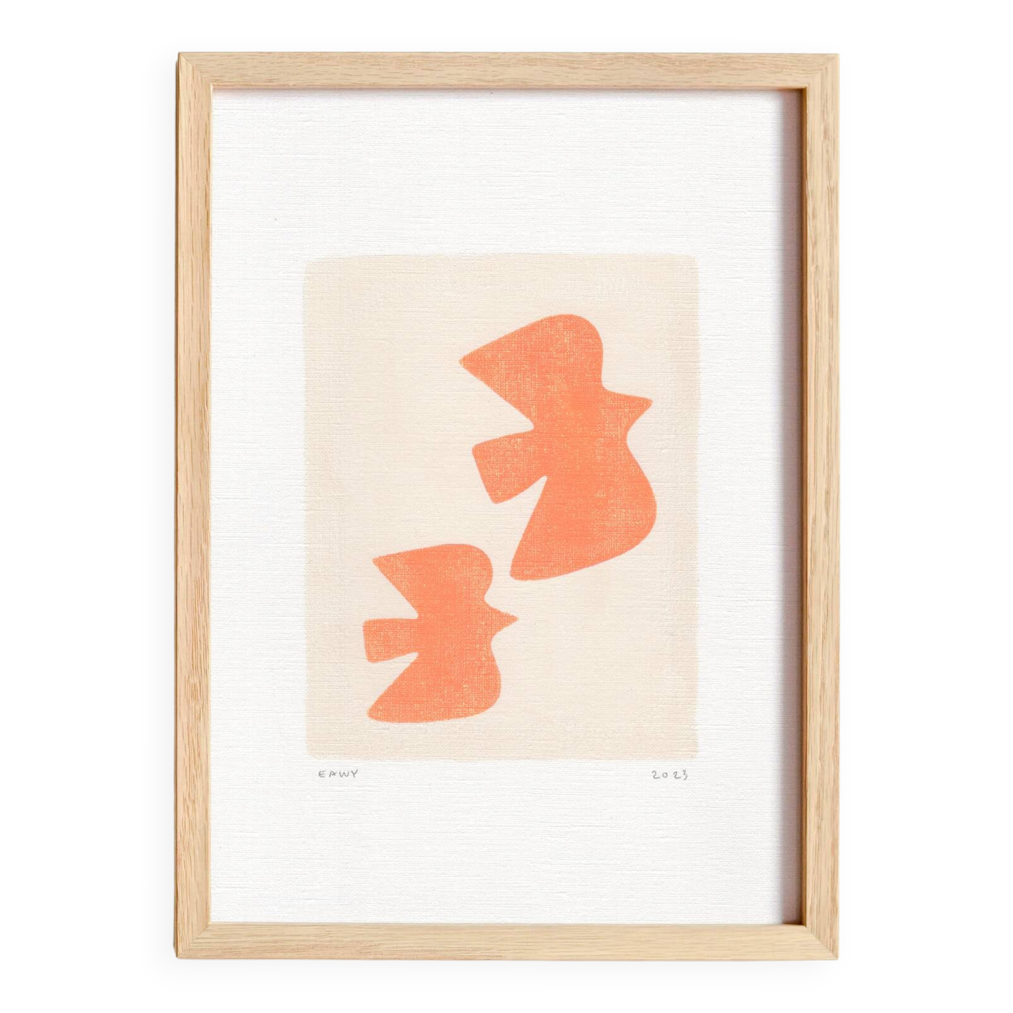 Peinture orange illustration oiseaux signée Eawy
