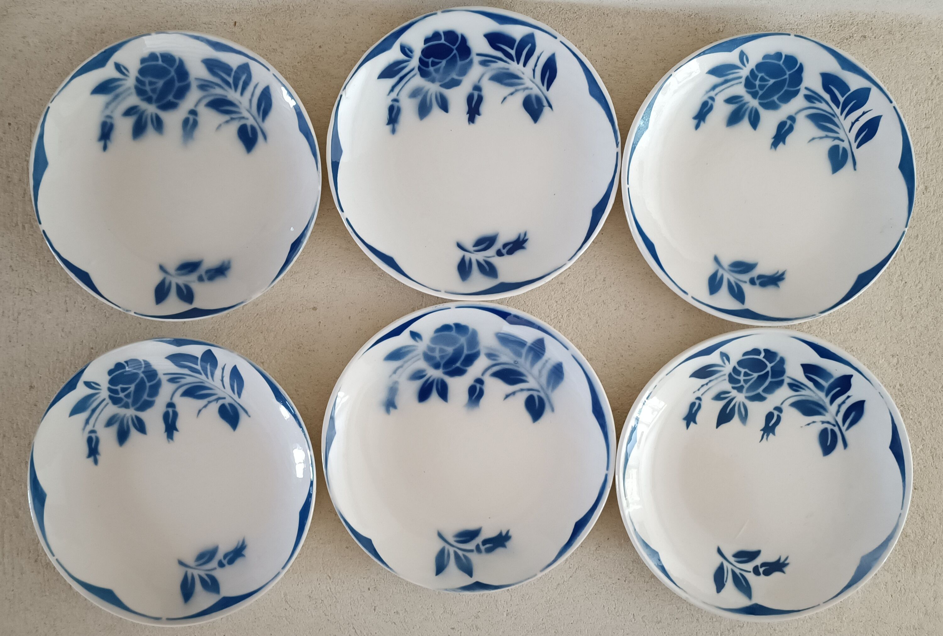 6 Digoin cups and saucers, sugar bowl and milk jug