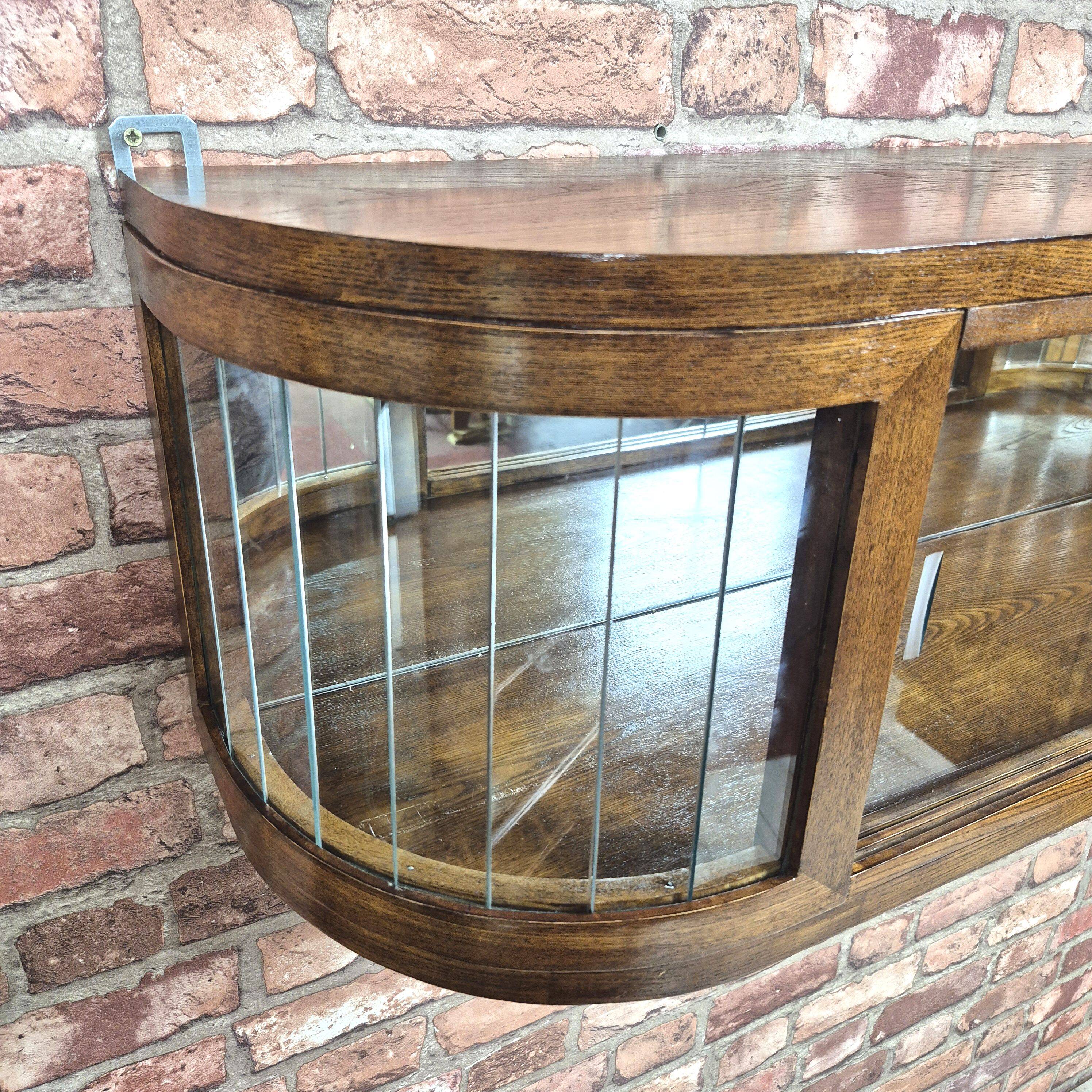 Upcycled Art Deco Oak Wall Display Cabinet with Slatted Glass Corners - 195