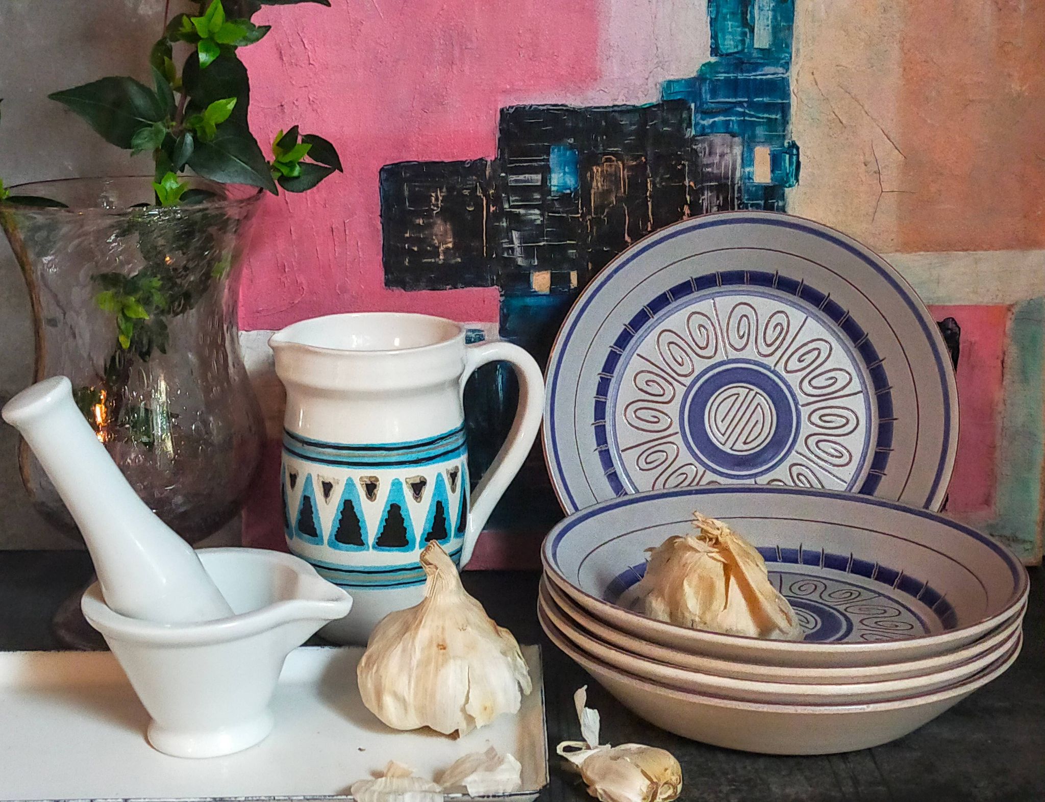 Cinq assiettes creuses céramiques M.B.F.A  PORNIC vintages service Daphné