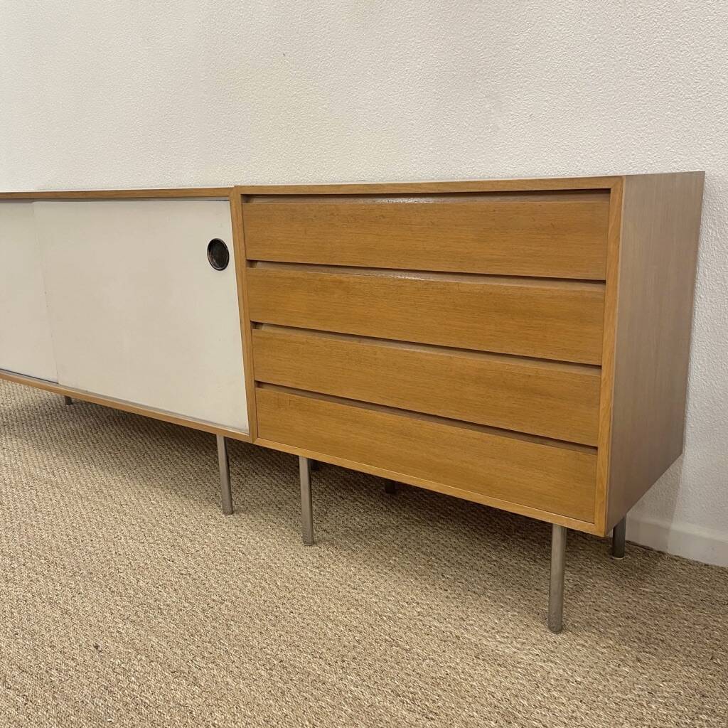 Kurt Thut vintage enfilade in 2 parts, walnut and metal from the 1950s.