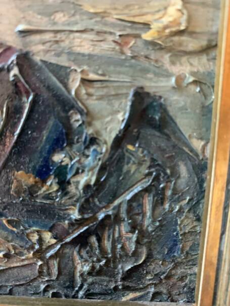 Large OIL ON WOOD representing the view of a "Lighthouse on the pier"