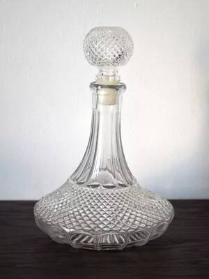 Diamond cut glass wine carafe