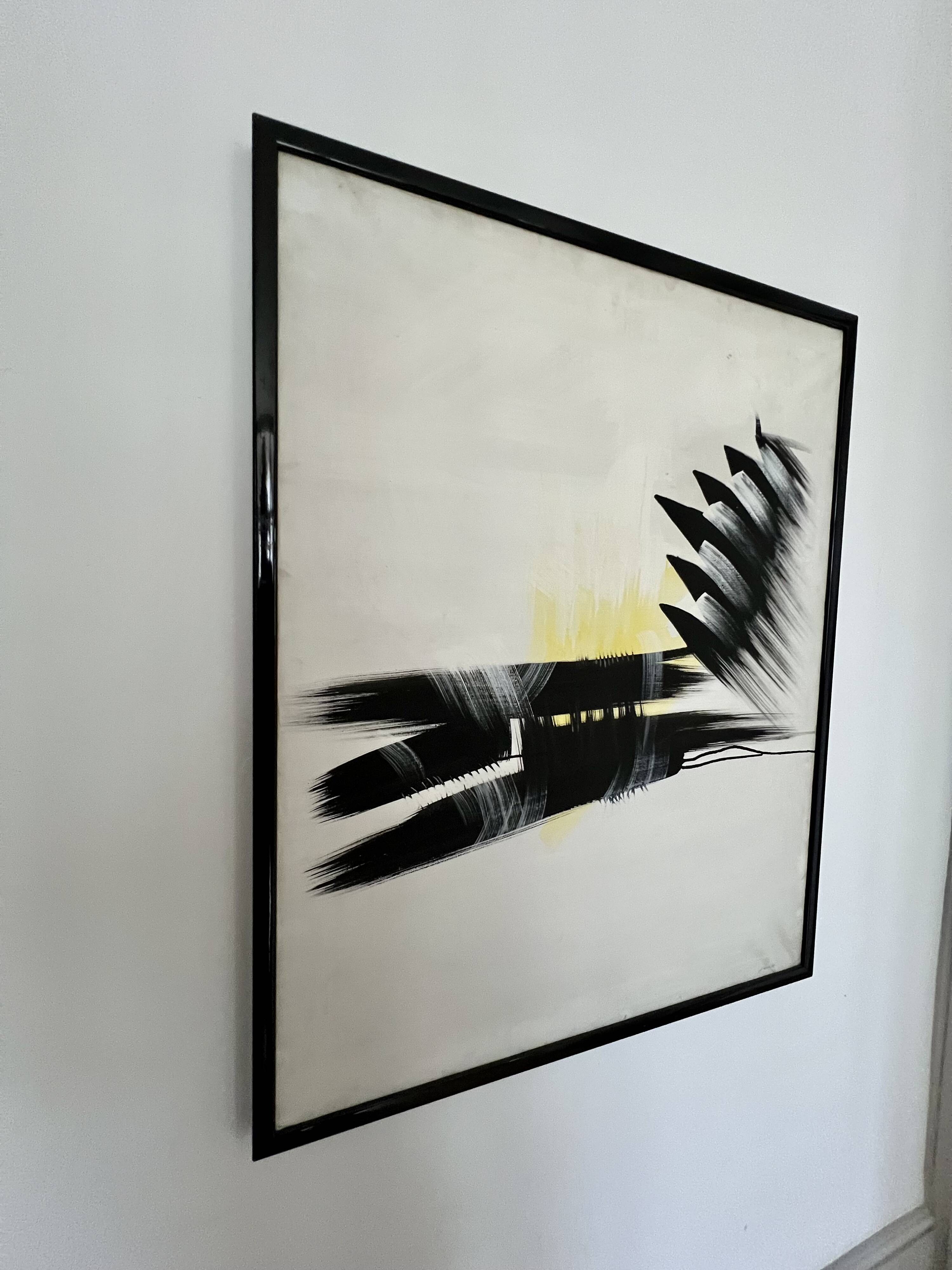 Large abstract expressionist framed painting, signed. Mid to late 20th cent