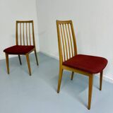 Set of 4 chairs in solid beech and vintage orange fabric, 70s design