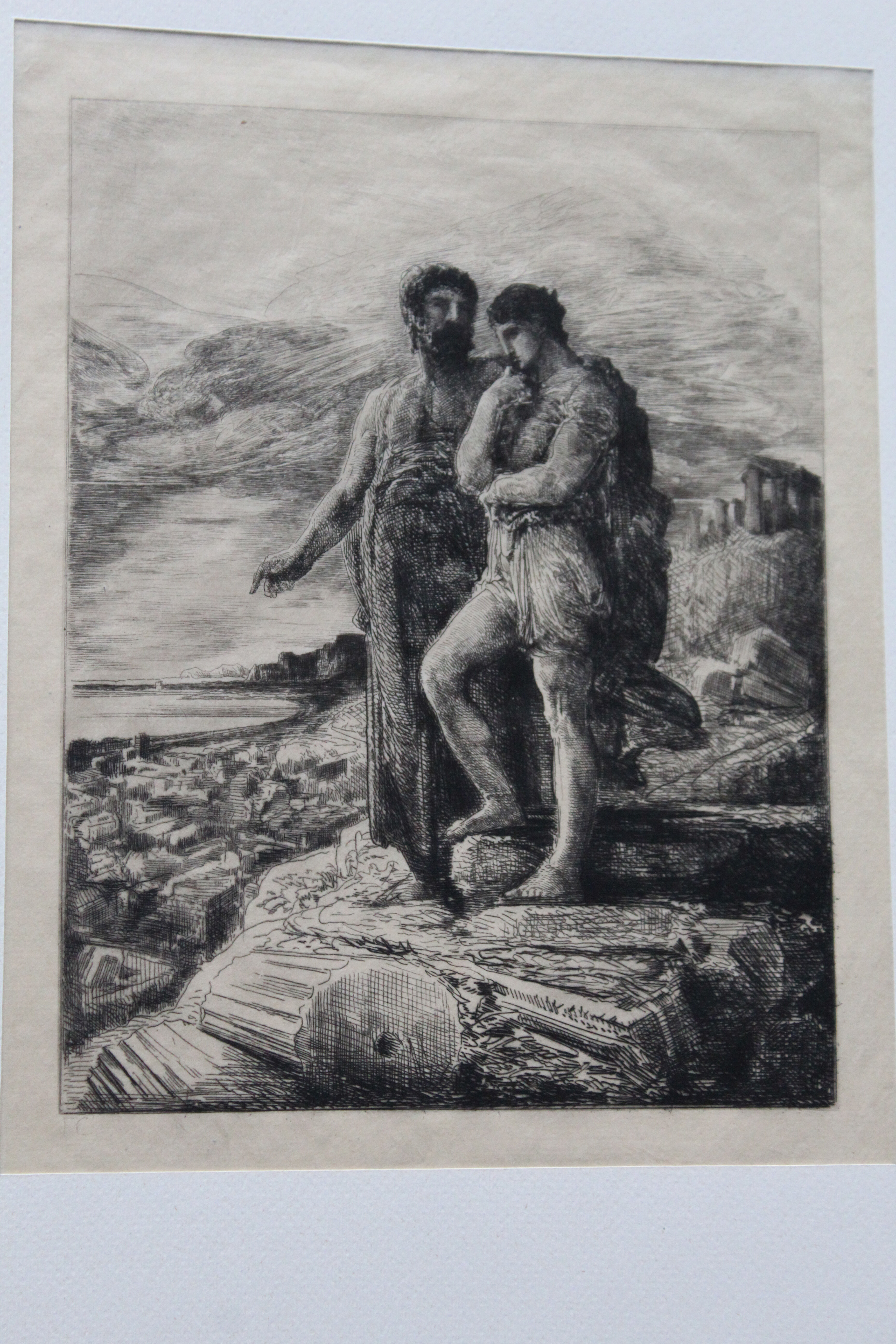 François nicolas chifflart (1825 - 1901) le passé engraving on old japanese paper.