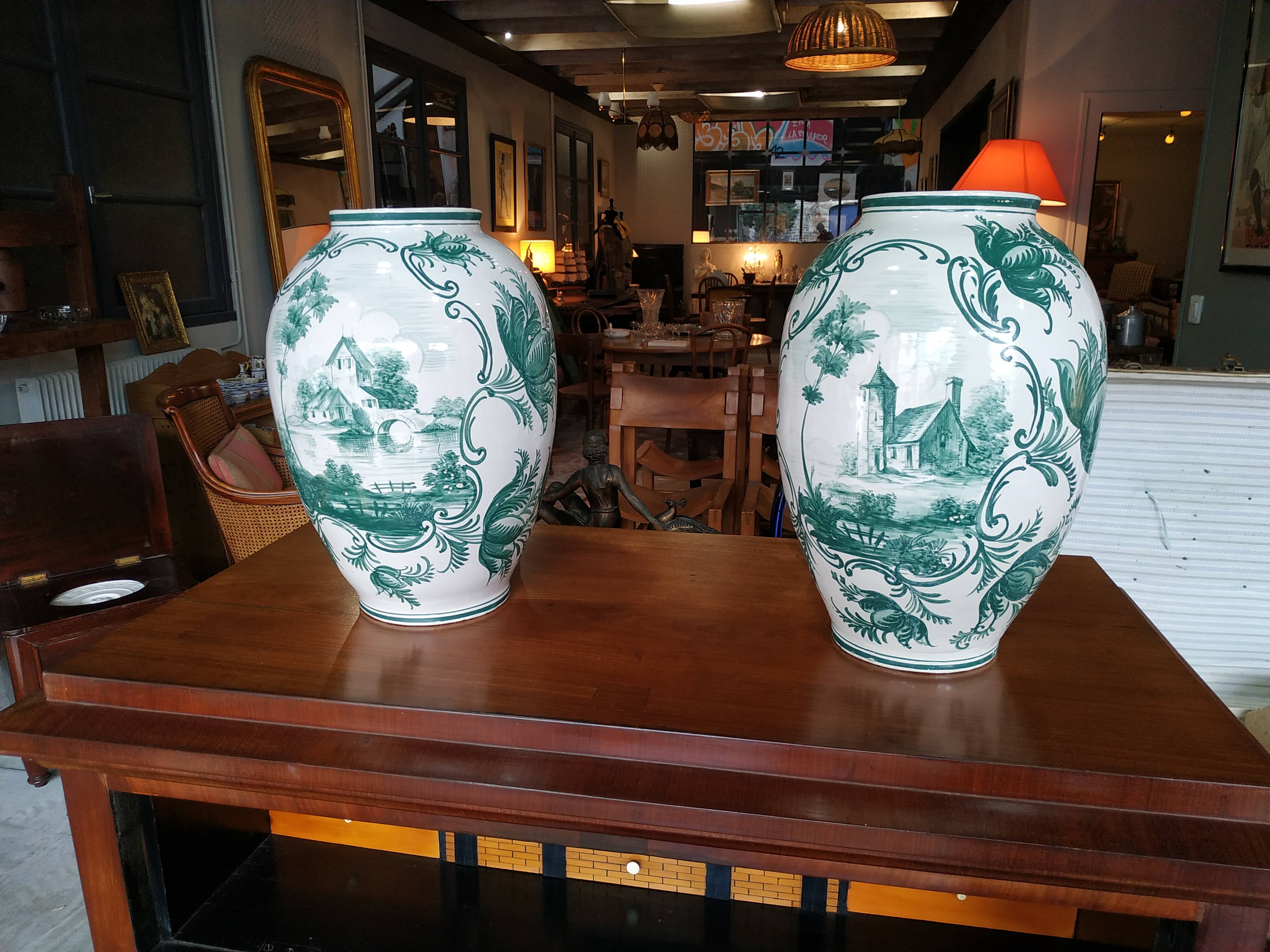 Pair of large vase earthenware Malicorne Tessier