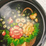 Black metal round top and vintage hand-painted flowers