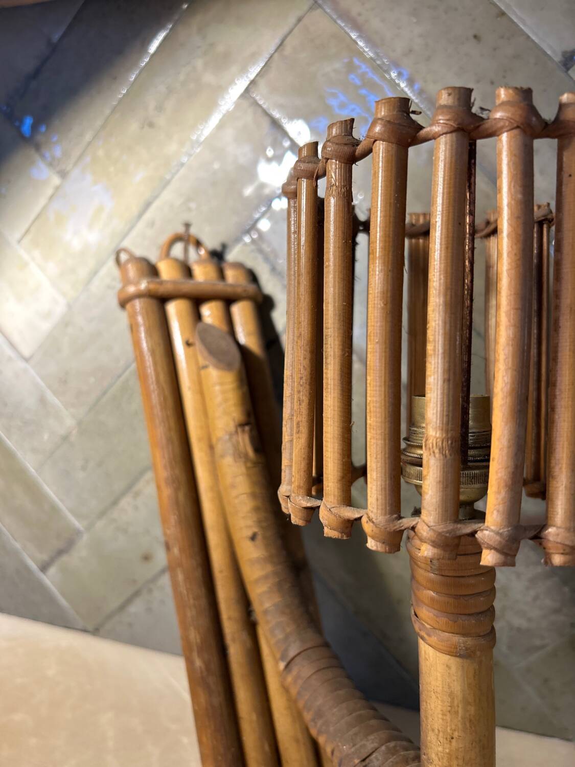 Vintage rattan wall lamp