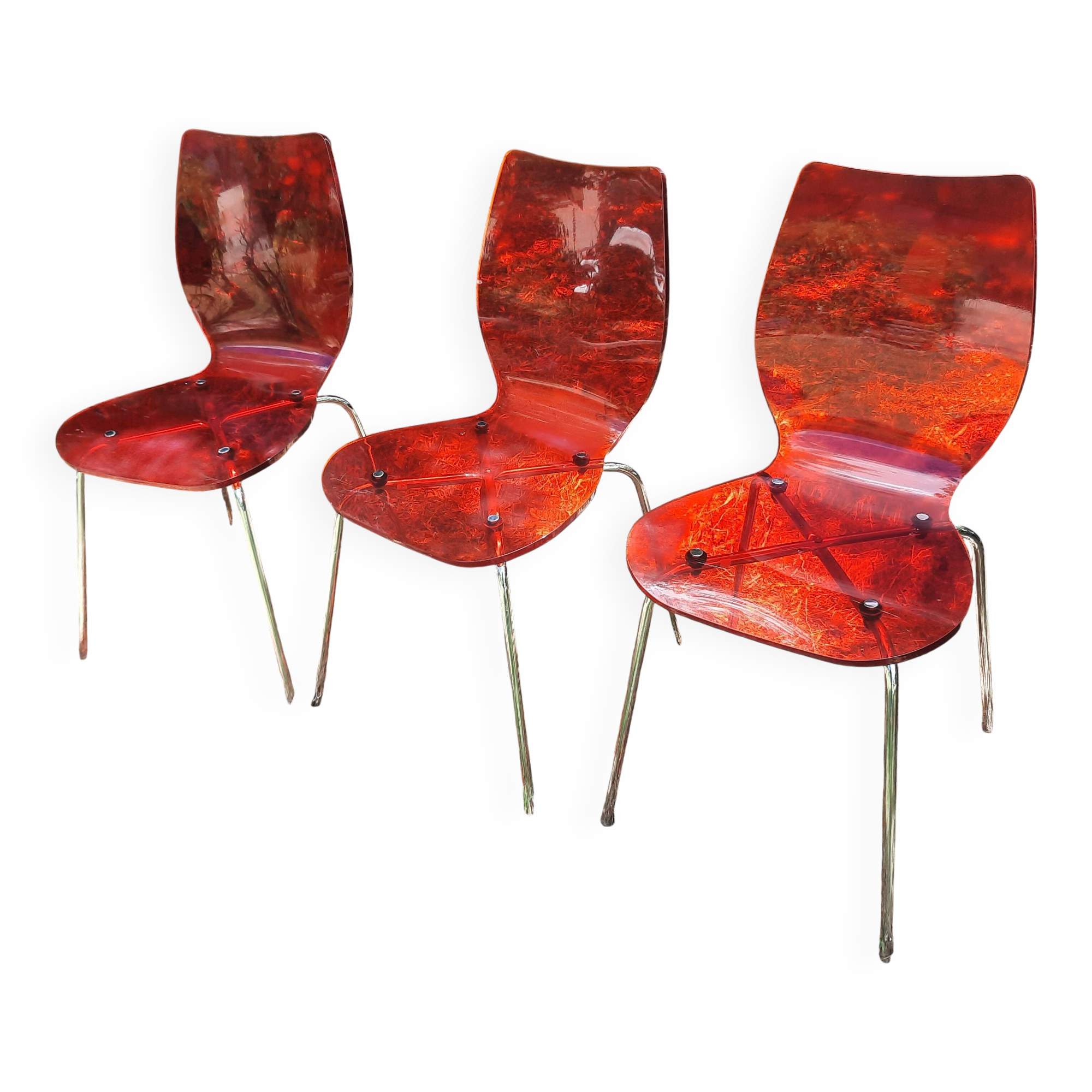 set of 3 vintage plexiglass chairs
