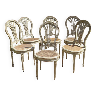 suite de 6 chaises peintes style Louis XVI fin XIX ème