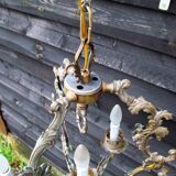 Italian Vintage patinated bronze chandelier with 4 lights with a beautiful wow patina
