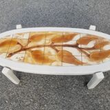 Vintage oval wooden and ceramic coffee table signed Dan - Vallauris