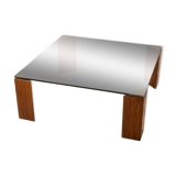 Vintage 80's table in wood, brass and glass, italian design