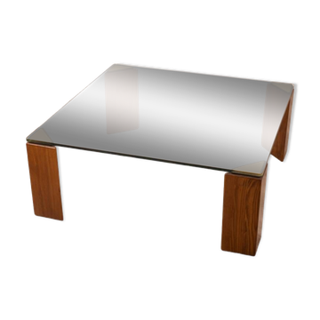 Vintage 80's table in wood, brass and glass, italian design