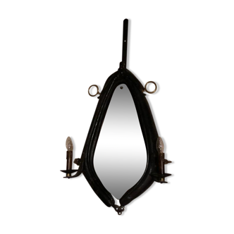 Leather horse saddle mirror and two sconces