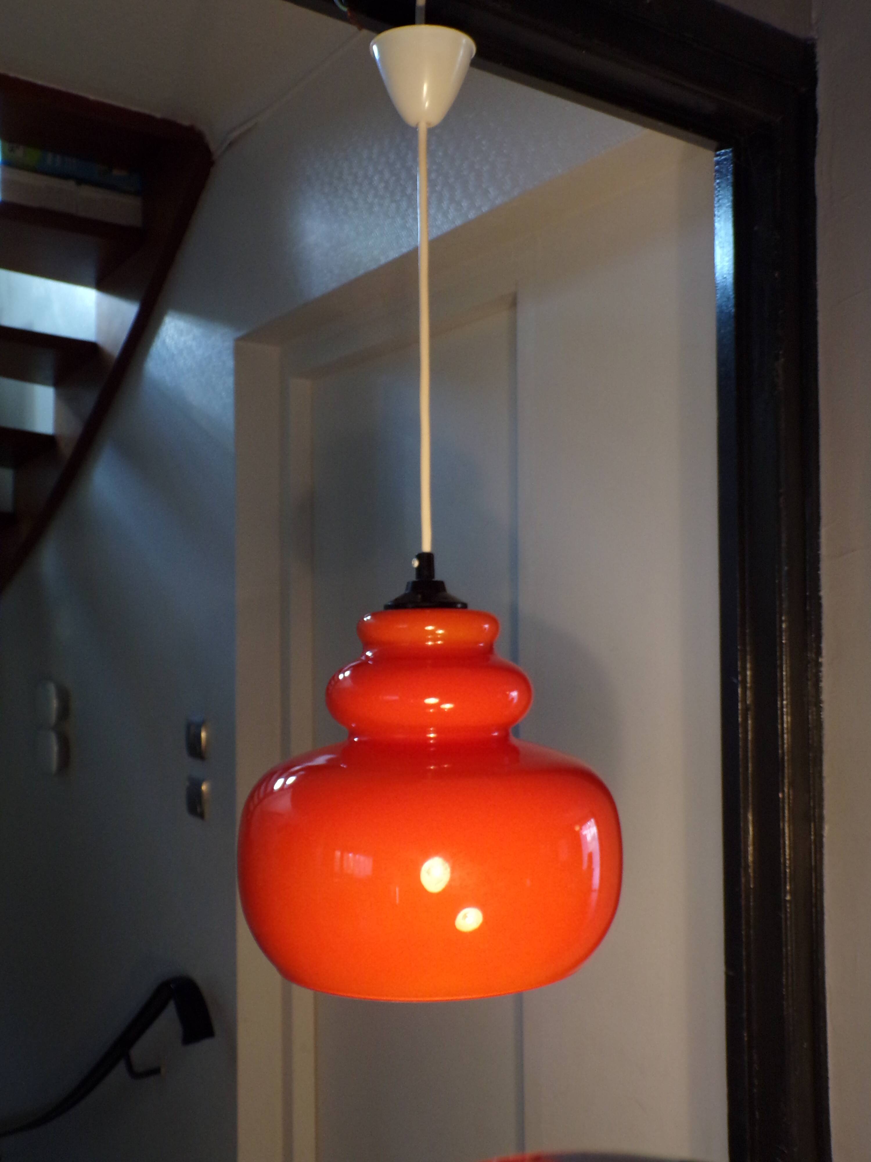 Orange opaline pendant light 1970