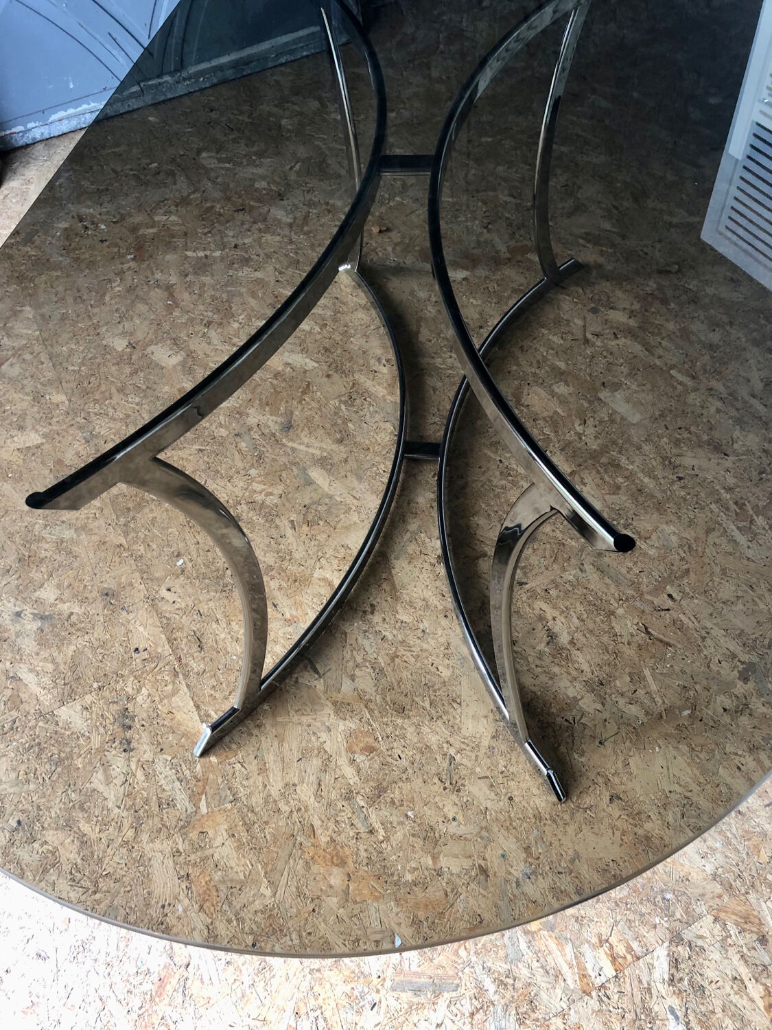 Smoked glass table and chrome legs