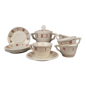 Cups and saucers x5 and sugar bowl - Moulin des Loups, model Richelieu