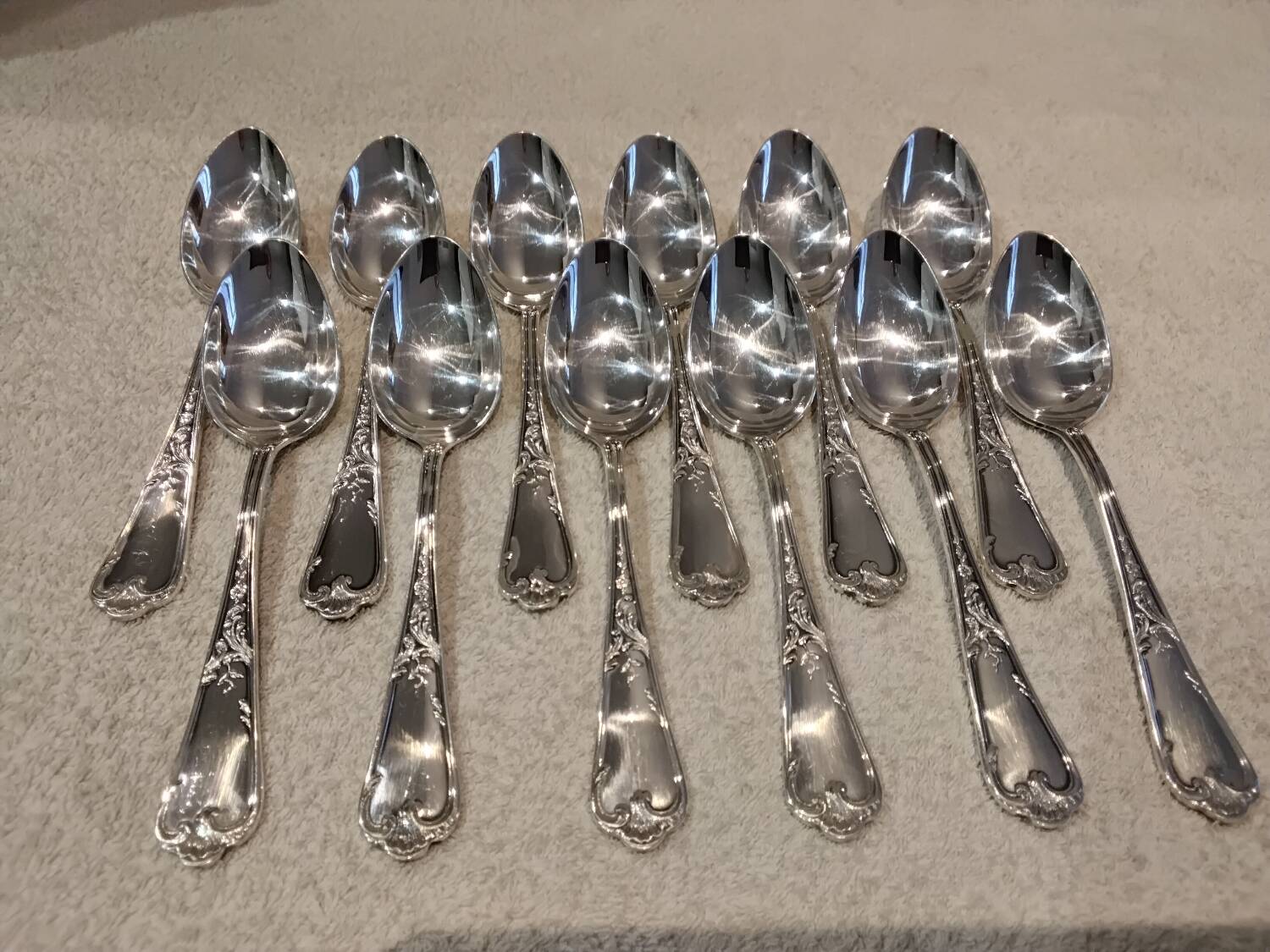 12 silver-plated dessert spoons, Ercuis silversmith, Louis XV 29