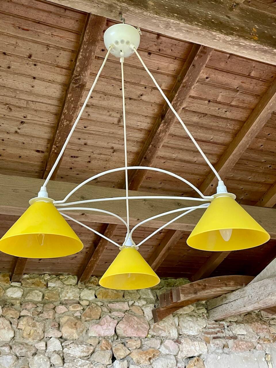 Vintage 3-light pendant light by Le Dauphin circa 1980s