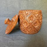 8 coasters and carved wooden box