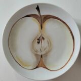 5 hand-painted dessert plates with stylised fruit designs.