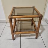 Table, side table in rattan and smoked glass from the 60s, vintage
