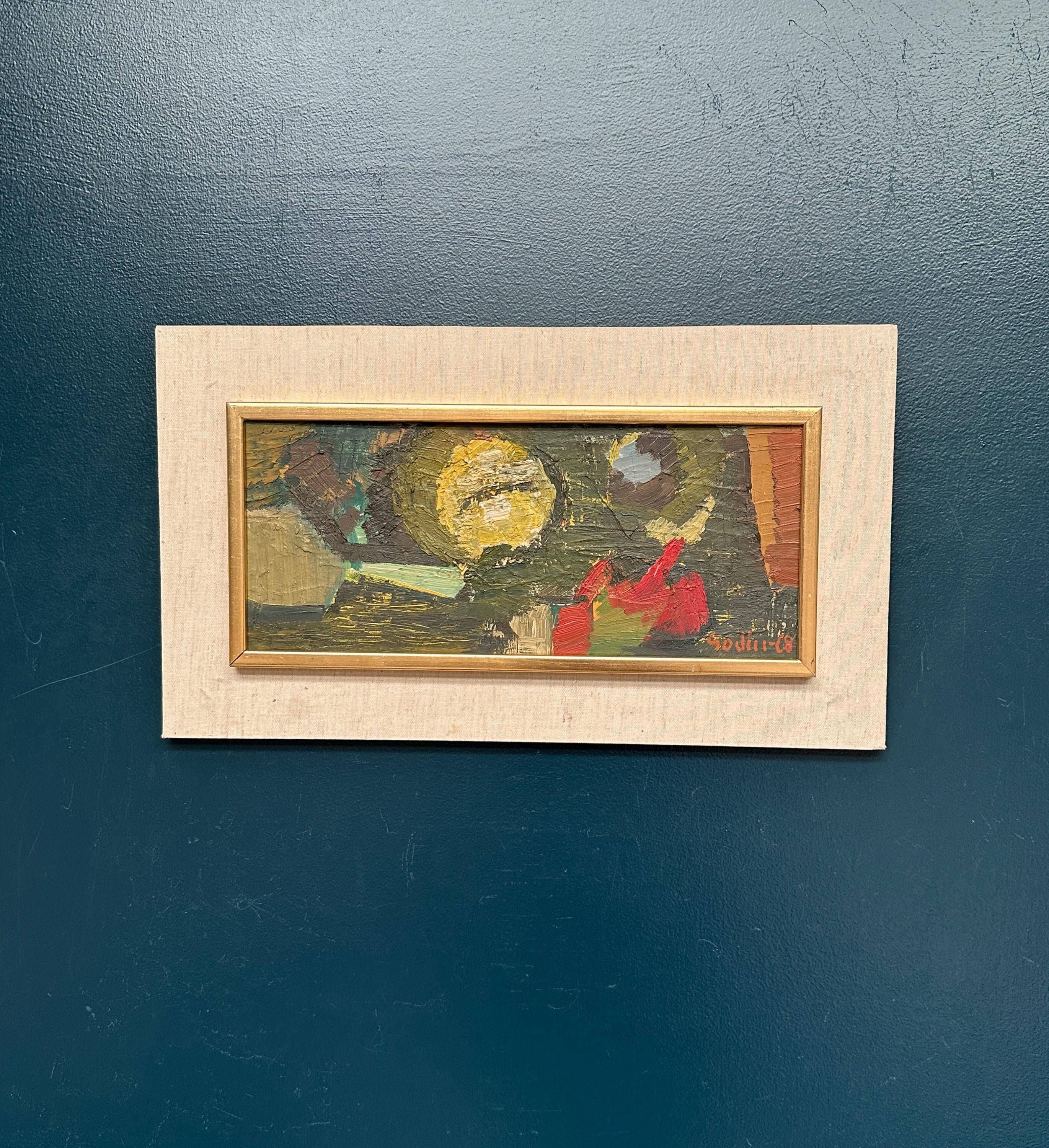 Original Oil on Swedish Panel - "Abstract" by Ragnar Godin - Signed - Dated 1968 - Framed
