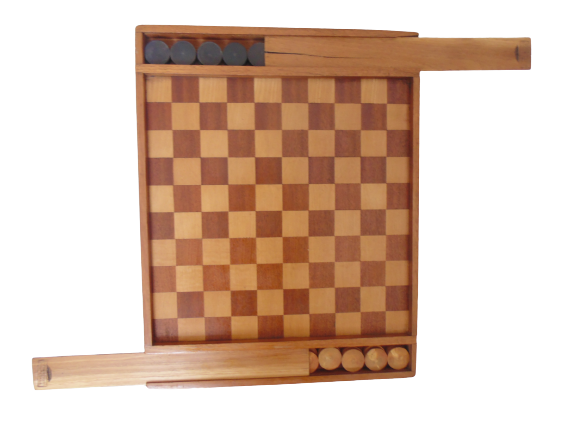 Wooden checkers and marquetry with storage