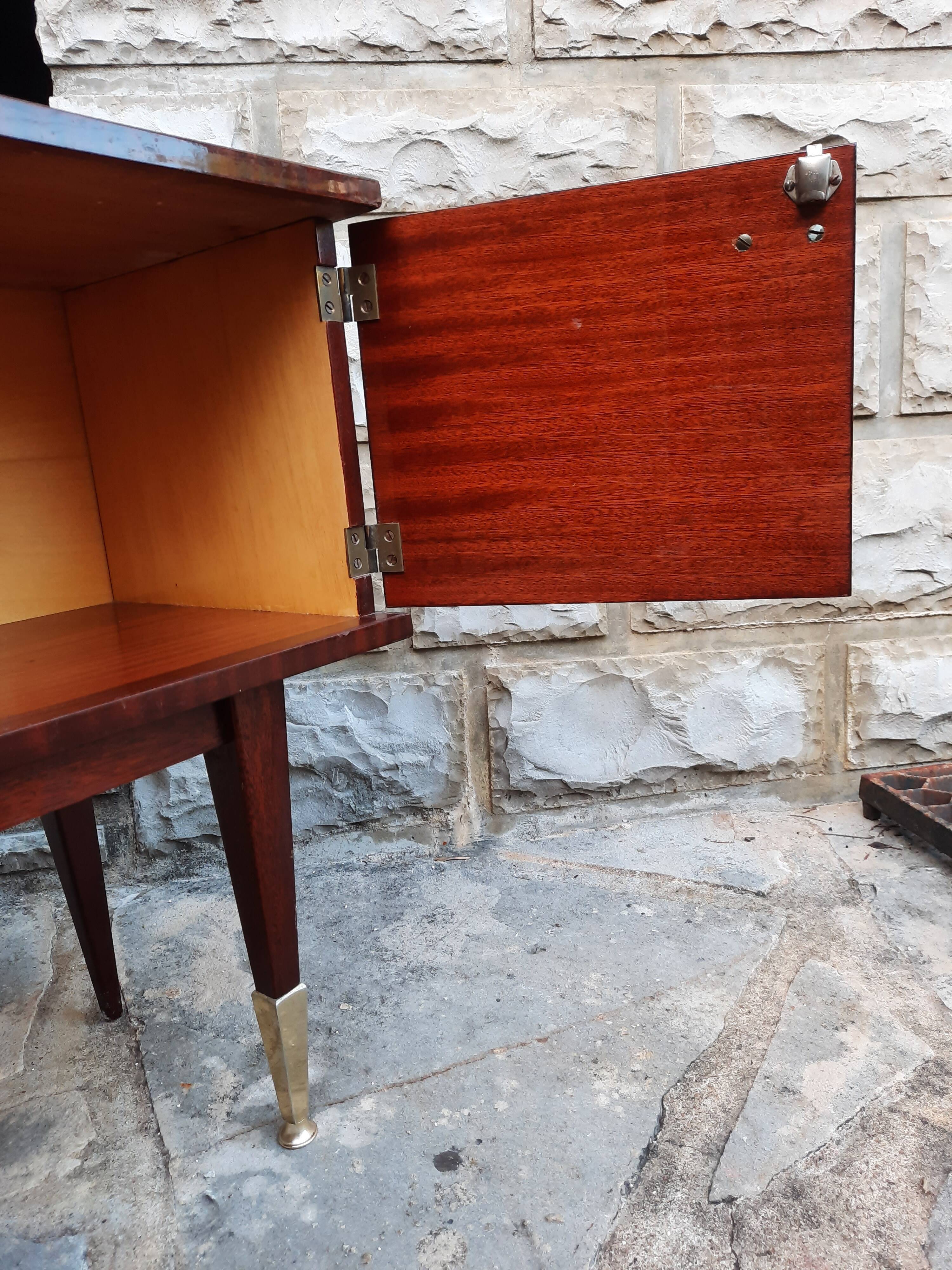 Vintage bedside table veneer wood varnish