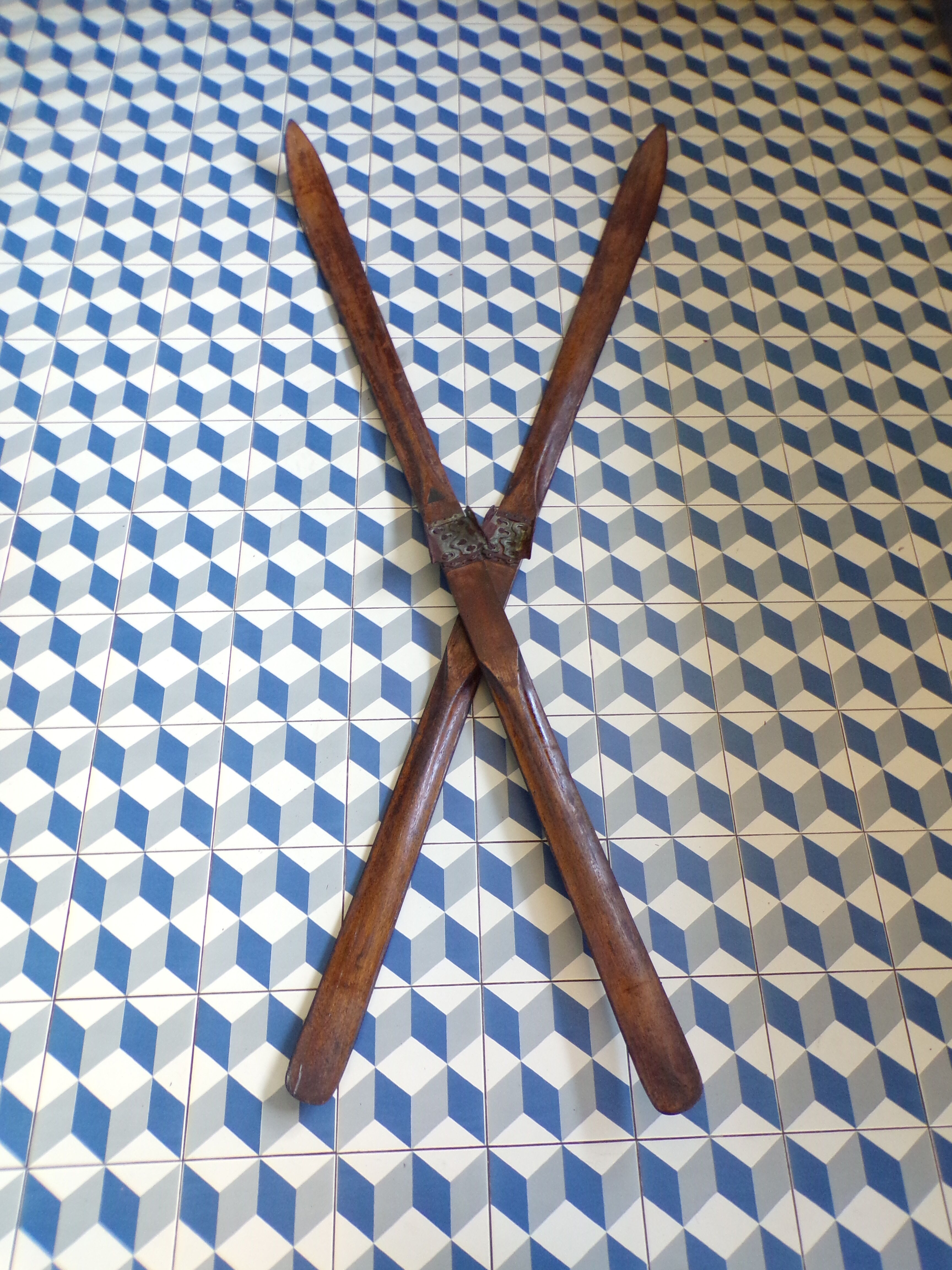Pair of vintage wooden skis