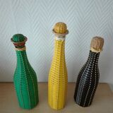 Set of 3 bottles rattan and vintage scoubidou