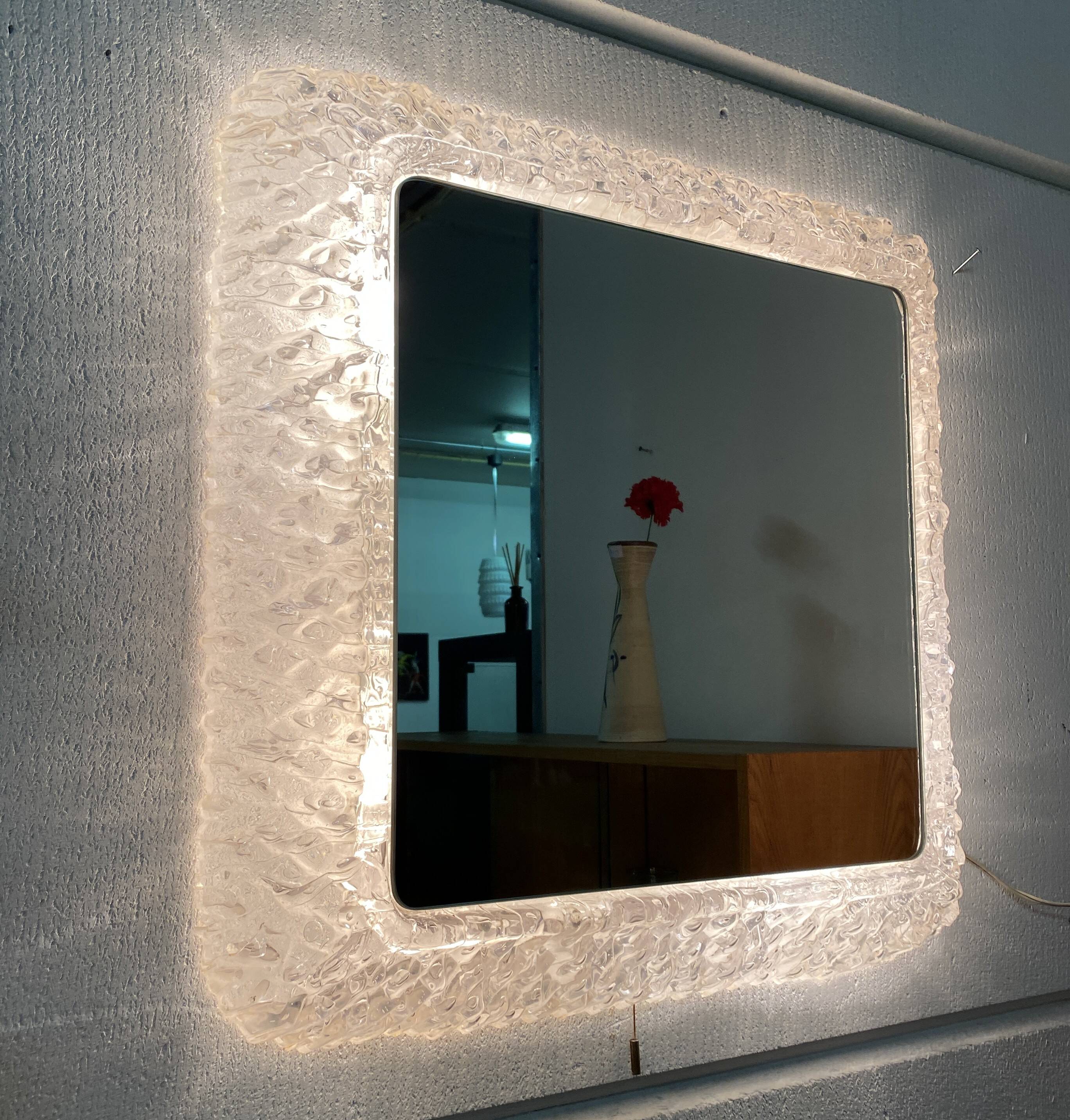 Ice mirror by Egon Hilleband square with light 1970s