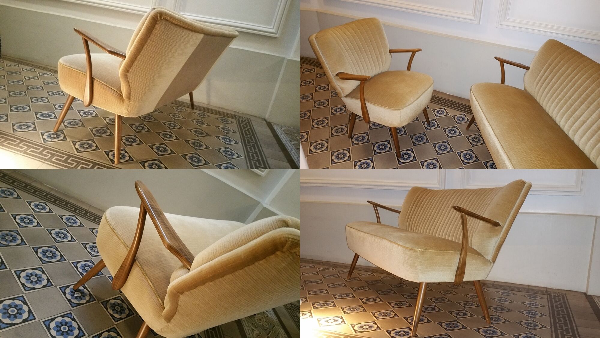 Set of 3 chairs 50s 60s cocktails champagne beige